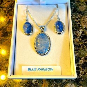 Sterling Silver Genuine Blue Rainbow Moonstone Set. Retail 278.00 NWT